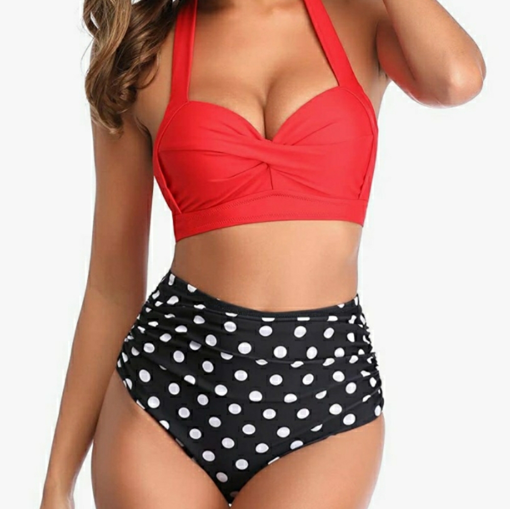 Vintage Polka Dot High Waist Bikini.